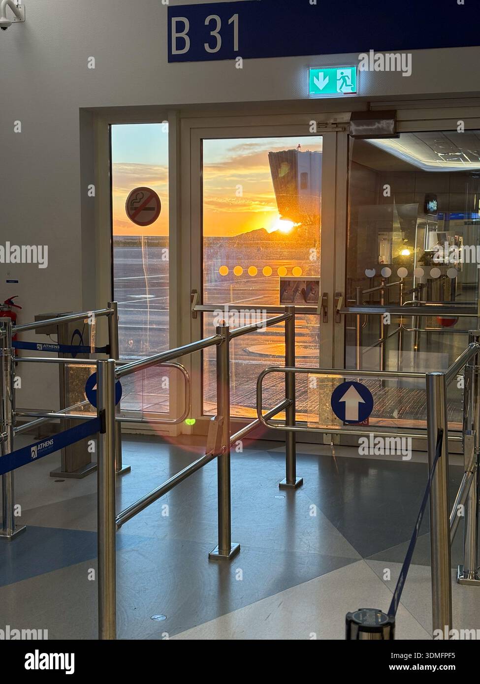 Sunrise view from inside Athens International Airport (ATH), gate B31 ...