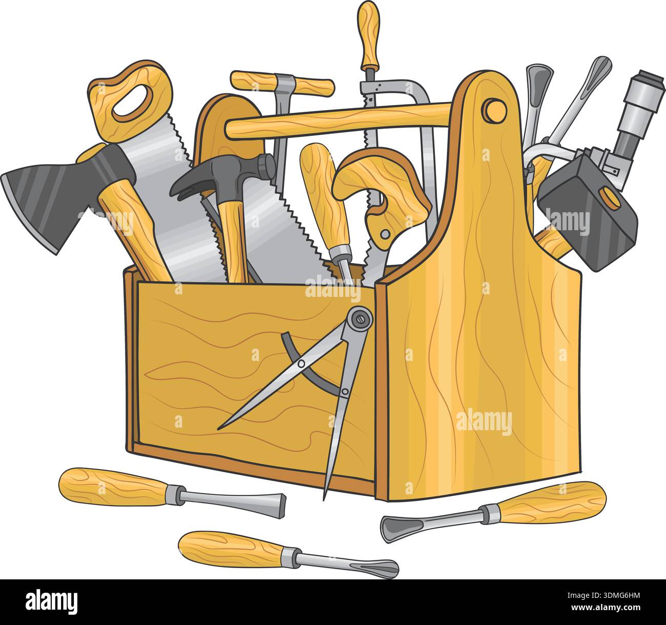 Construction toolbox color drawing. Carpenter toolkit sketch Stock ...