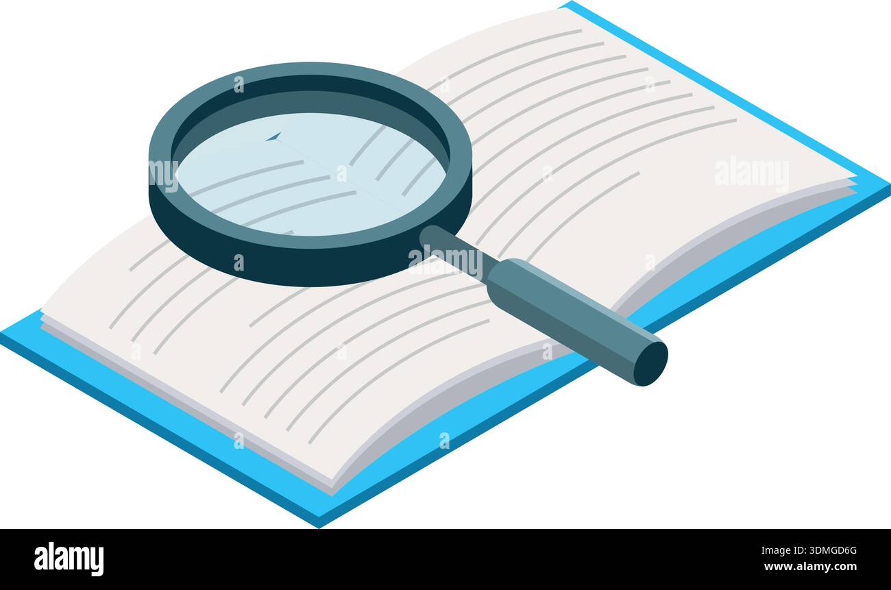 Book search isometric icon. Education knowledge symbol Stock Vector