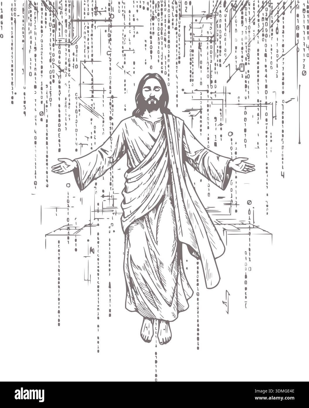professional black fill illustration of jesus christ with open arms in ...