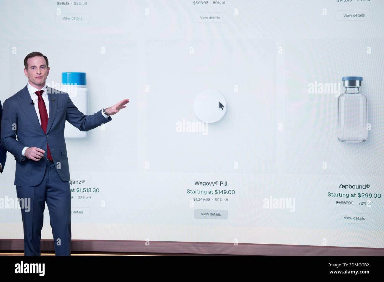 National Design Studio Director Joe Gebbia demonstrates the TrumpRx website  during an event revealing 'TrumpRx, ' a website for purchasing discounted  prescriptions, in the South Court Auditorium in the Eisenhower Executive  Office