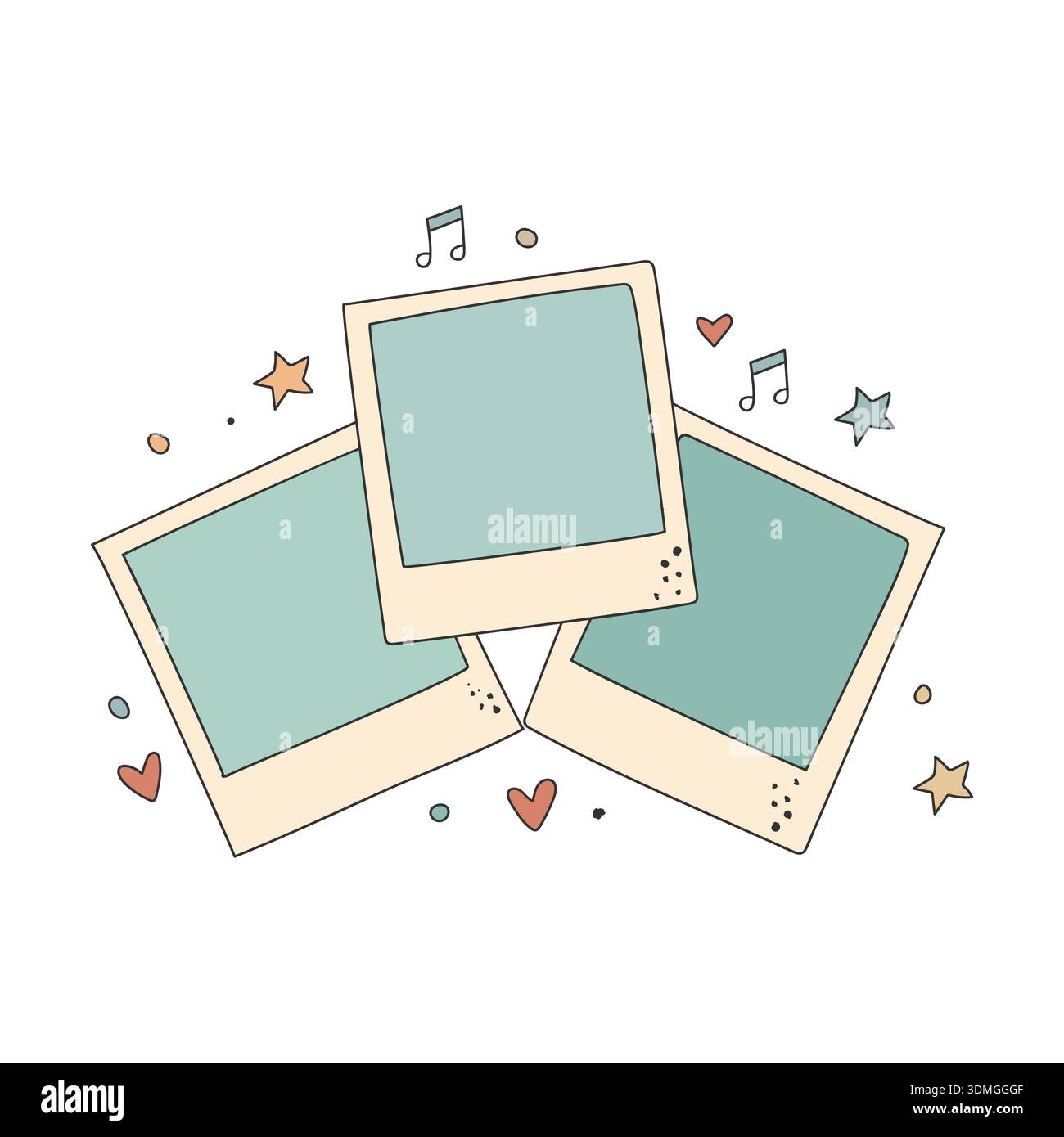 Three Blank Retro Photo Frames With Musical Notes And Hearts Stock Vector