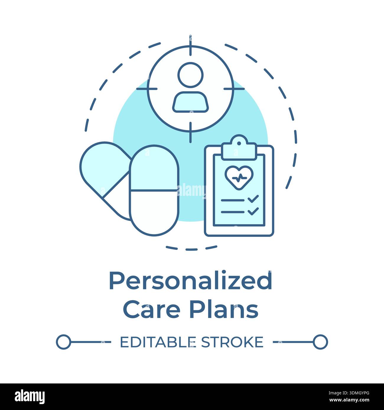 Personalized care plans soft blue concept icon Stock Vector