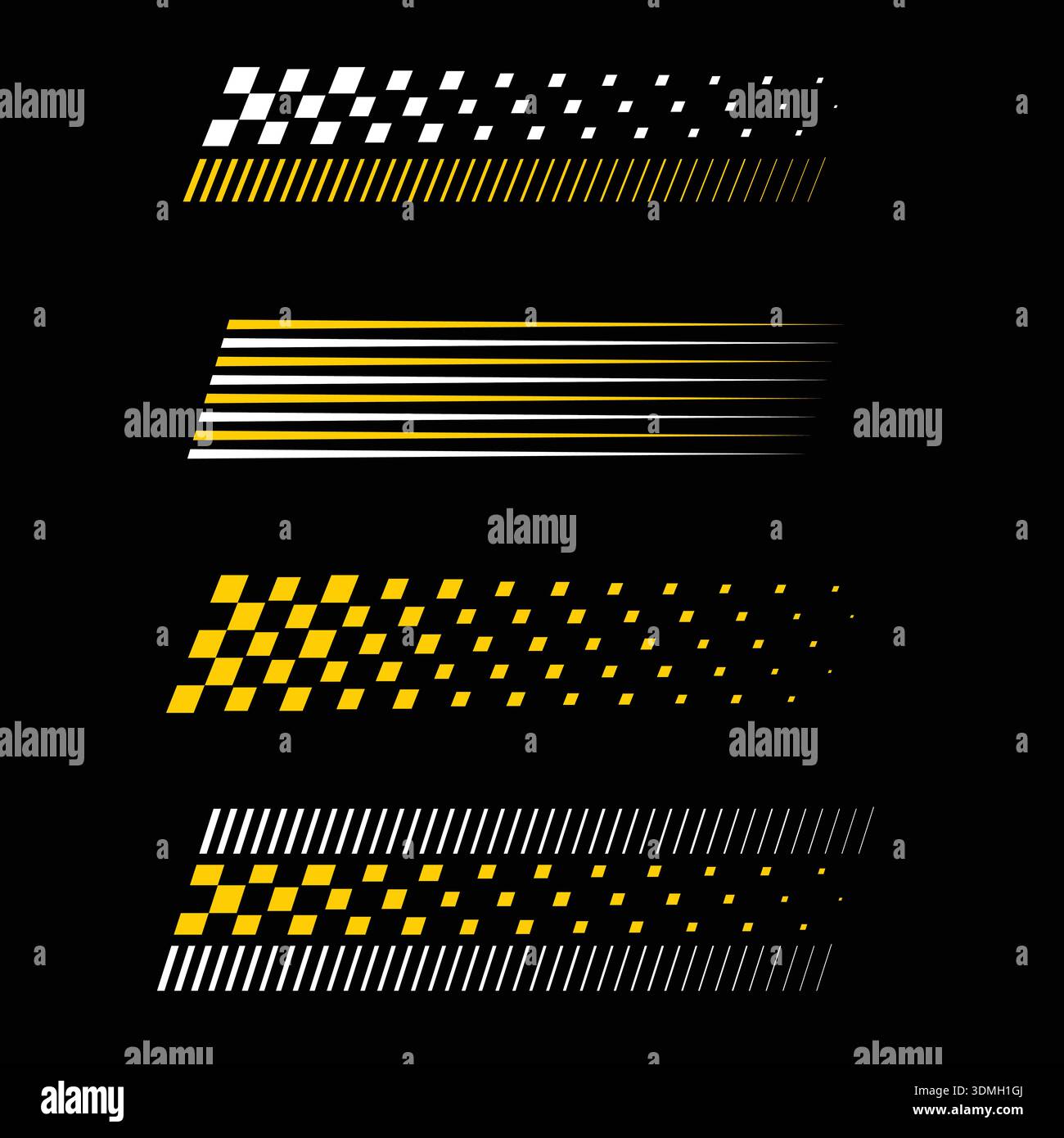Linear text decals yellow set Stock Vector
