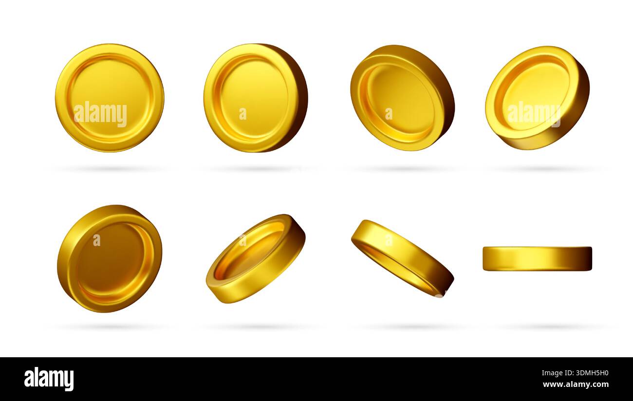 Set of 3D golden coins in various angles Stock Vector Image & Art - Alamy