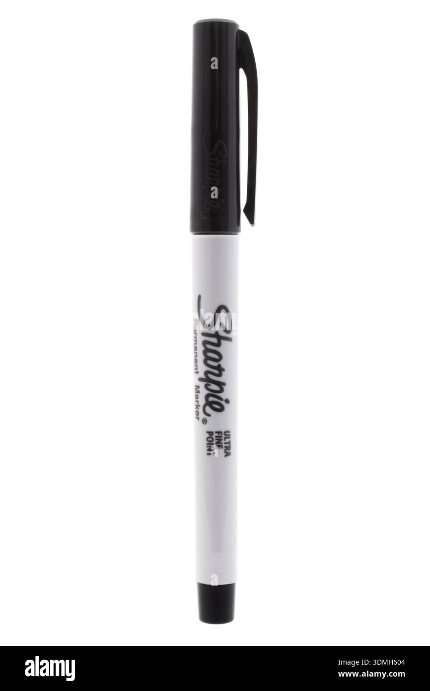 Sharpie black ultra fine point permanent marker on white background Stock Photo