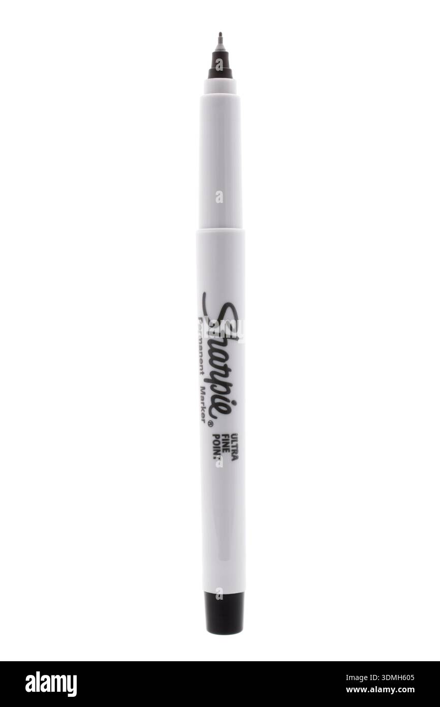 Sharpie black ultra fine point permanent marker on white background Stock Photo