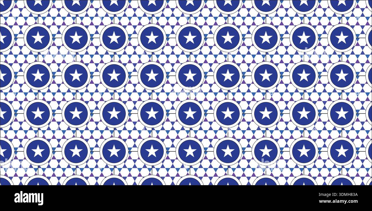 Seamless repeating pattern of star shapes inside circular frames. Stock Vector
