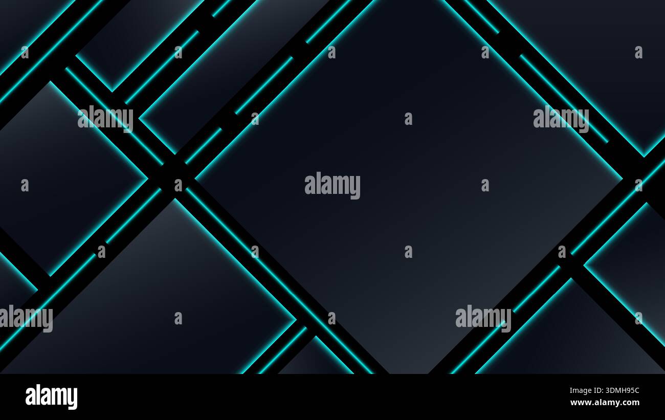 high technology dark geometric backdrop features layered square plates and cyan light effects, developers web interfaces and cyber security Stock Vector