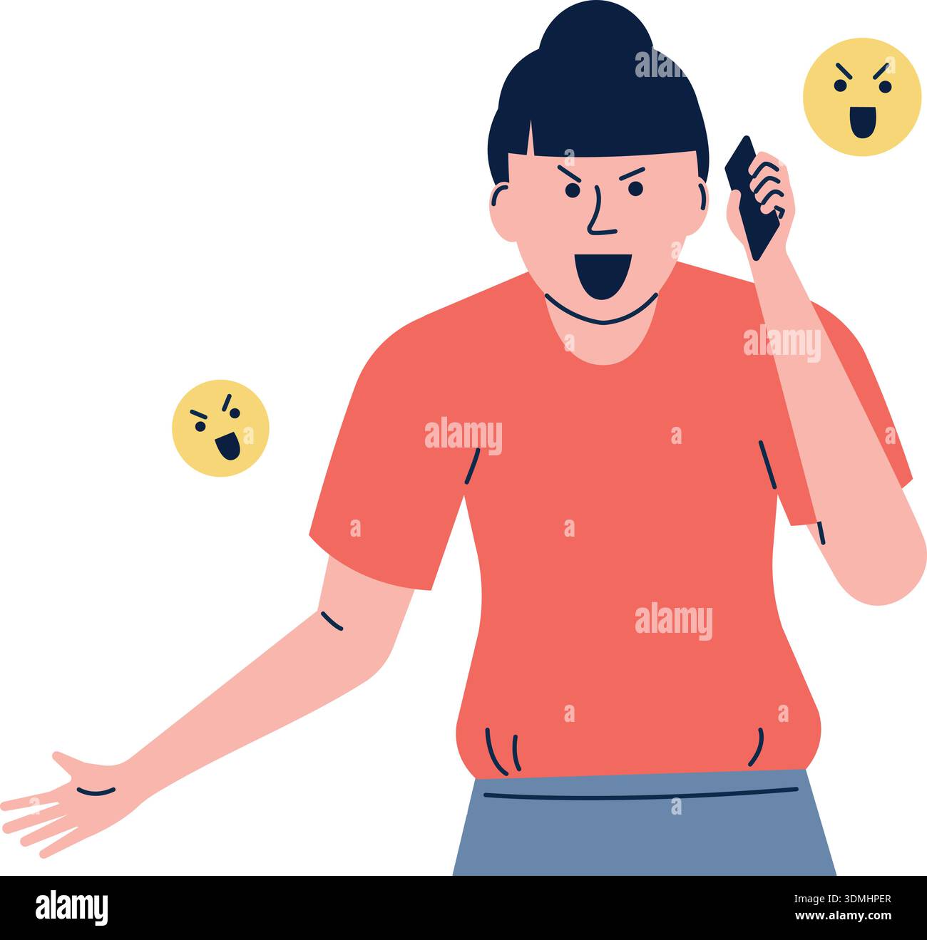 Woman yelling on phone. Angry talk. Negative call Stock Vector Image ...