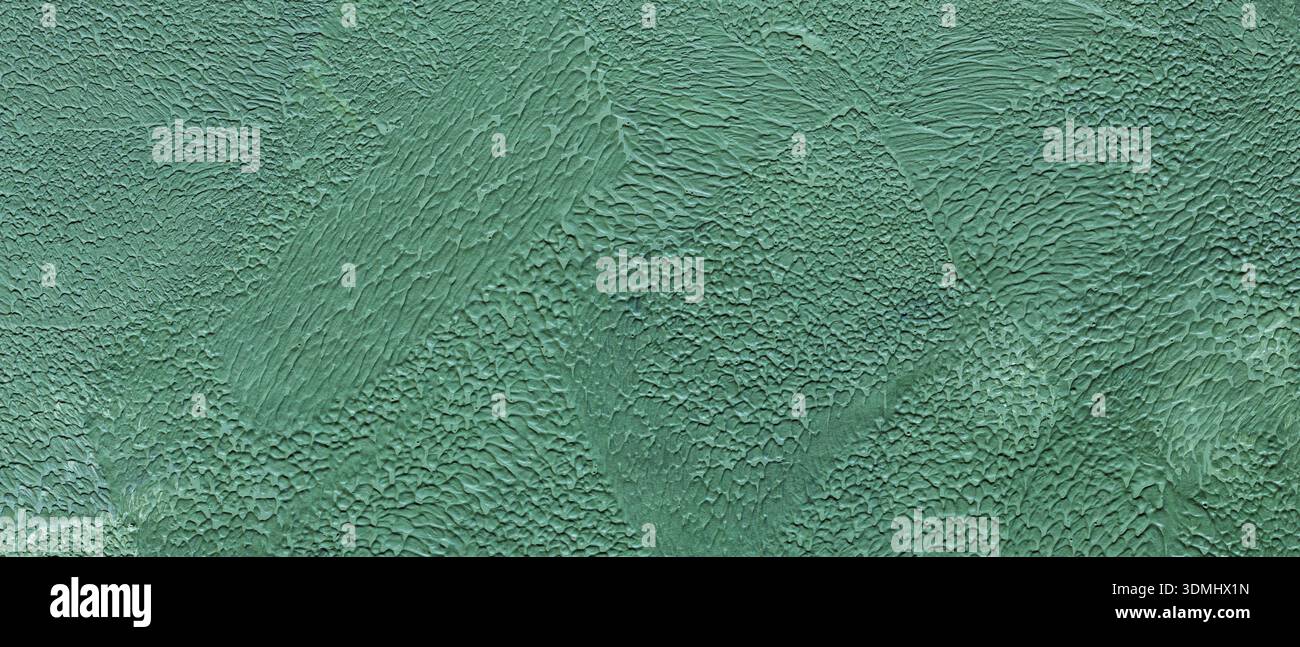 Mint Green Turquoise Painted Wall Texture Background with Rough Brushstroke Pattern Copy Space Stock Photo