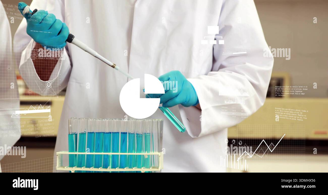 Tech Using Pipette Pipetting tech white coat teal gloves using pipette filling test tube ...