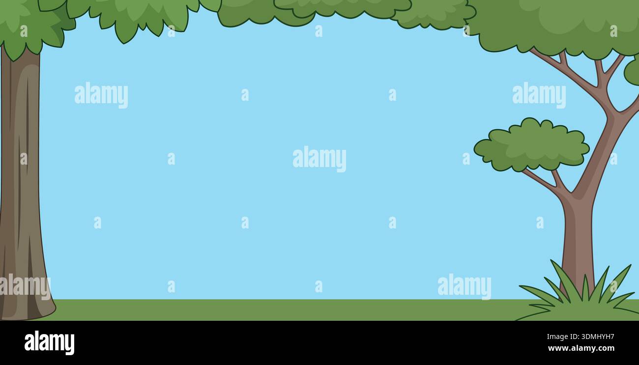 Forest background in cartoon style. Empty game scene Stock Vector