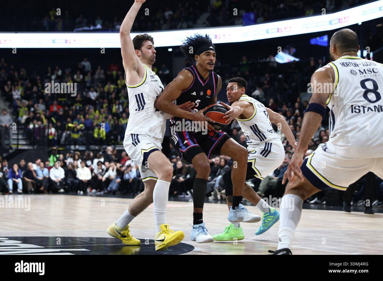 Tarik Biberovic of Fenerbahce Beko Istanbul and Jared Rhoden of Paris ...