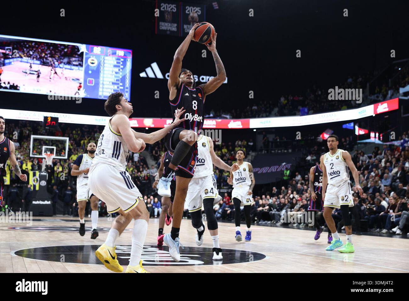 Tarik Biberovic of Fenerbahce Beko Istanbul and Jared Rhoden of Paris ...