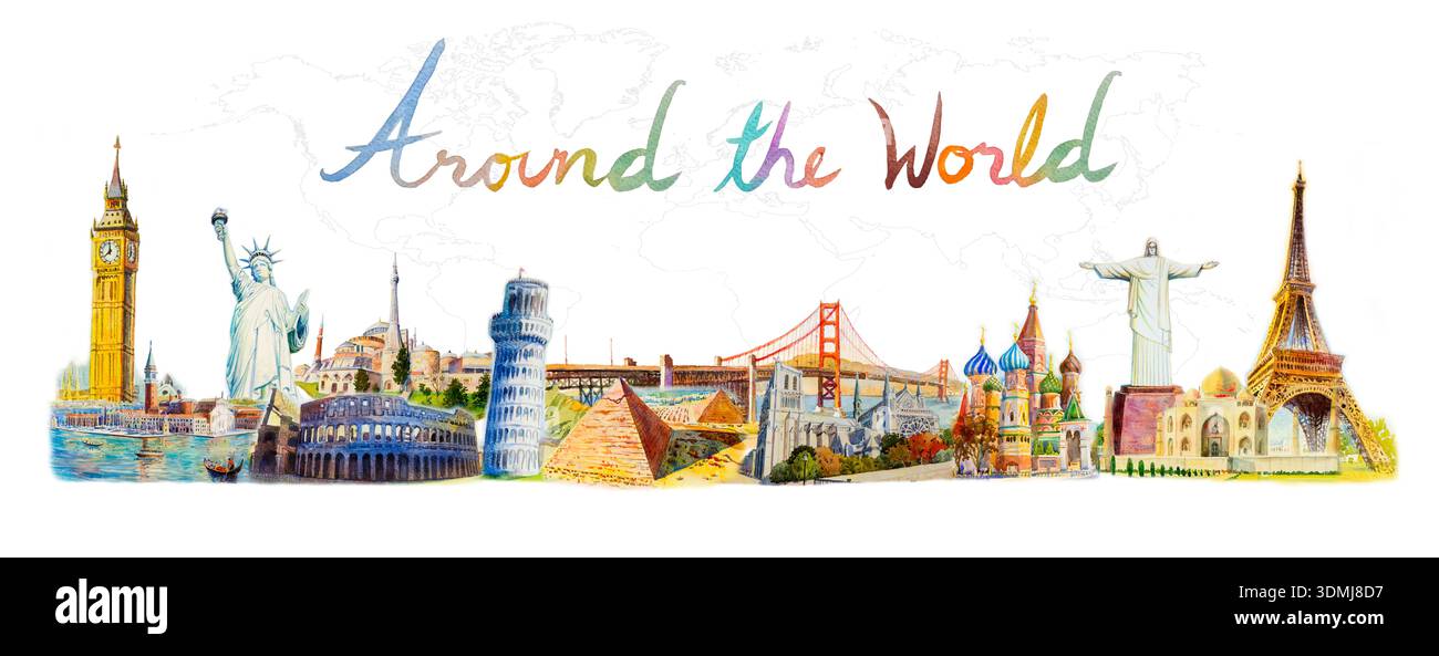 World travel and sights. Famous landmarks of the world grouped together ...