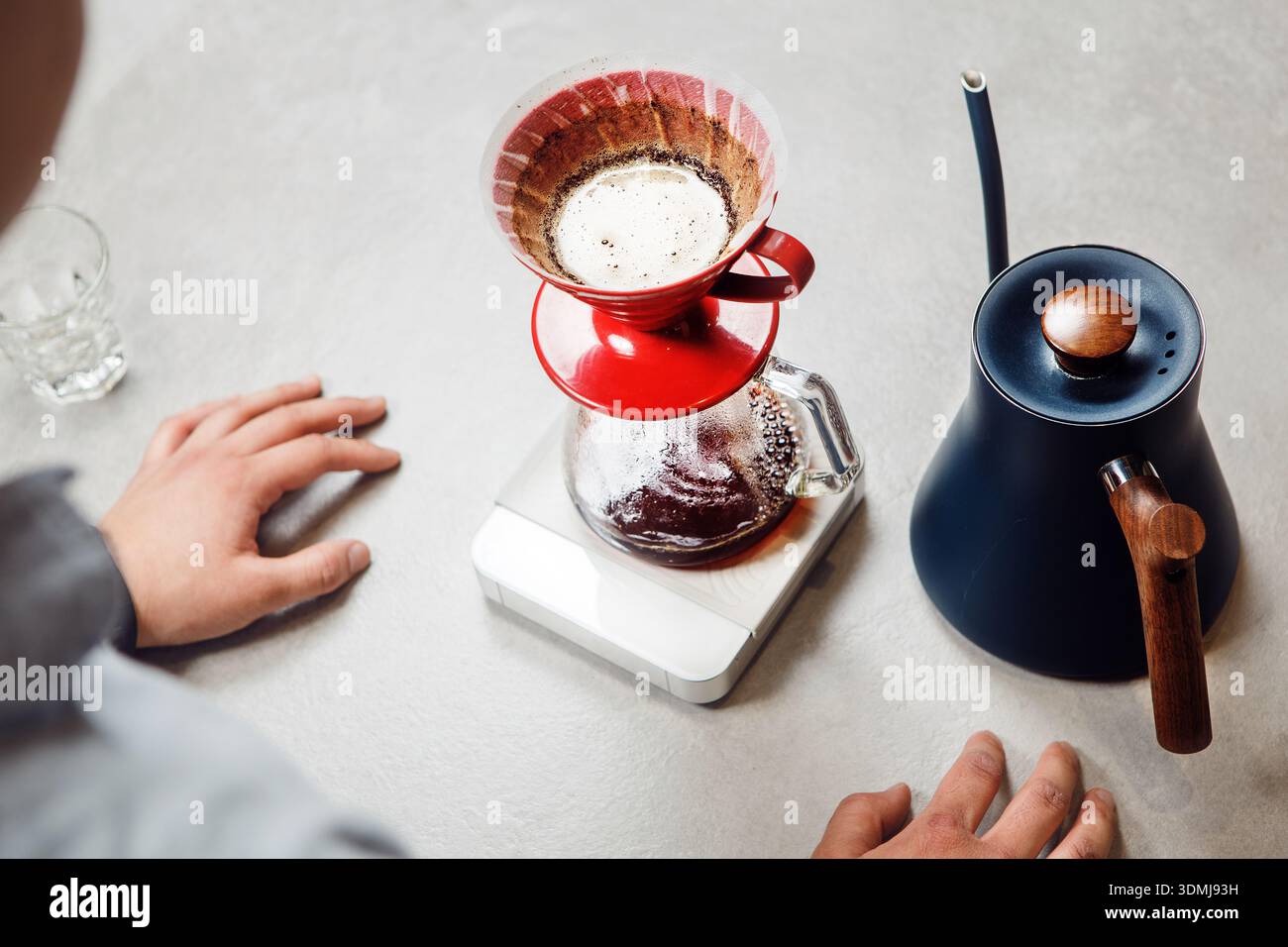 Preparing Fresh V60 Drip Coffee on Counter in Modern Kitchen Setting Stock Photo