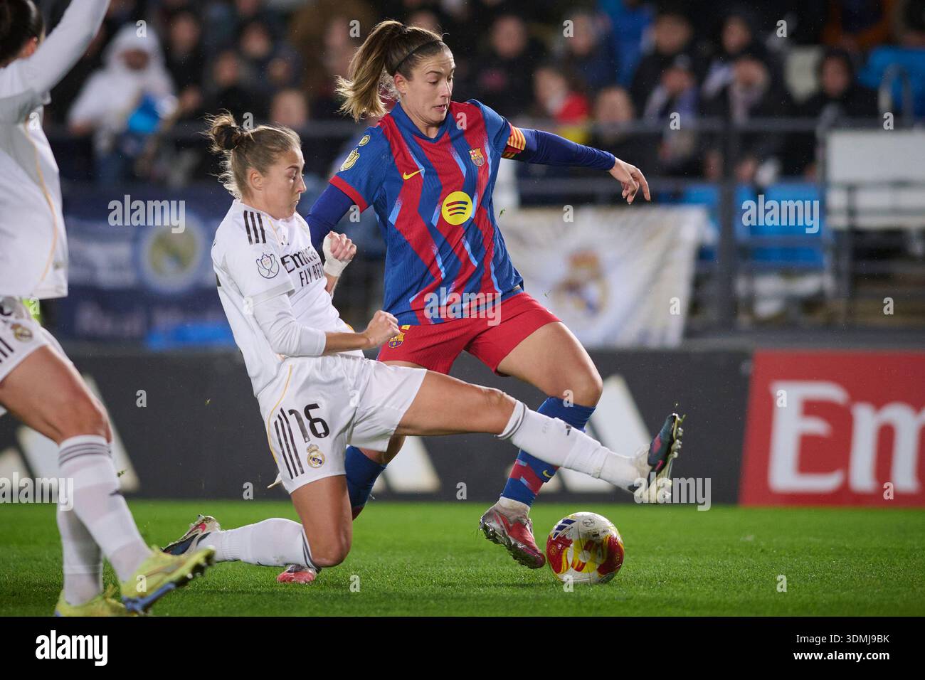 Real Madrid CF’s Filippa Angeldahl (L) and FC Barcelona’s Alexia ...