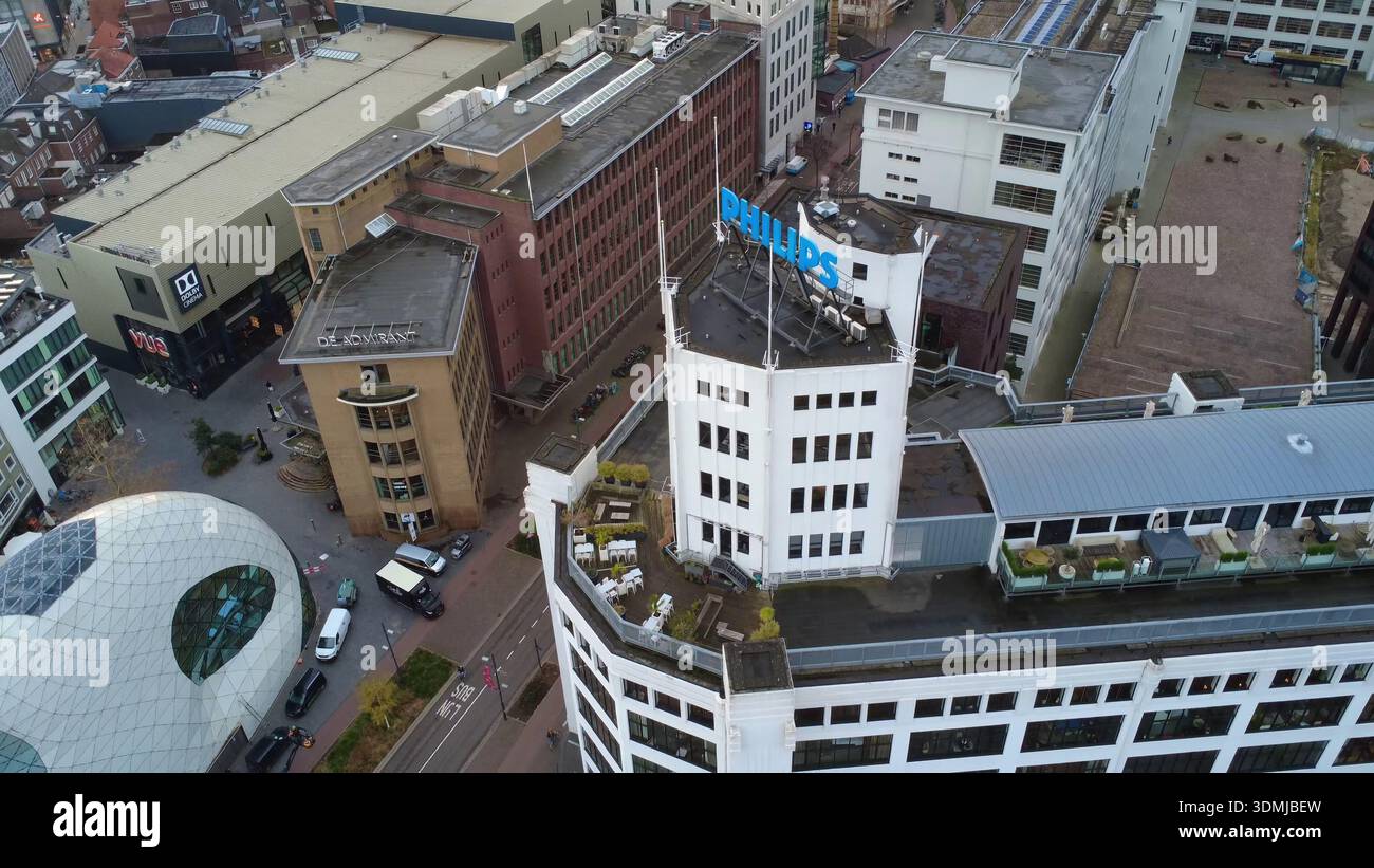 Philips sign / logo on top of building in central Eindhoven ...