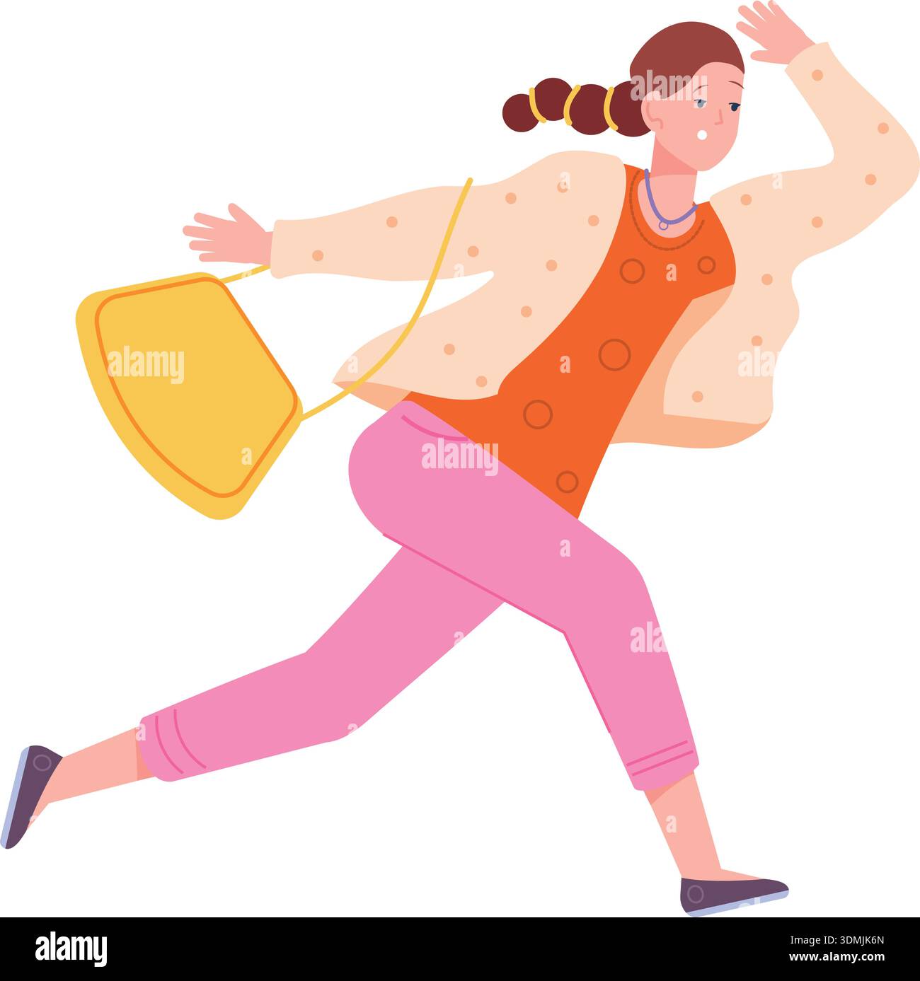 Late Or Rushing Woman running late for work meeting. Rushing color character isolated ...