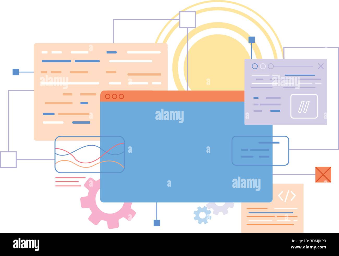 Software project development diagrams connection process color ...