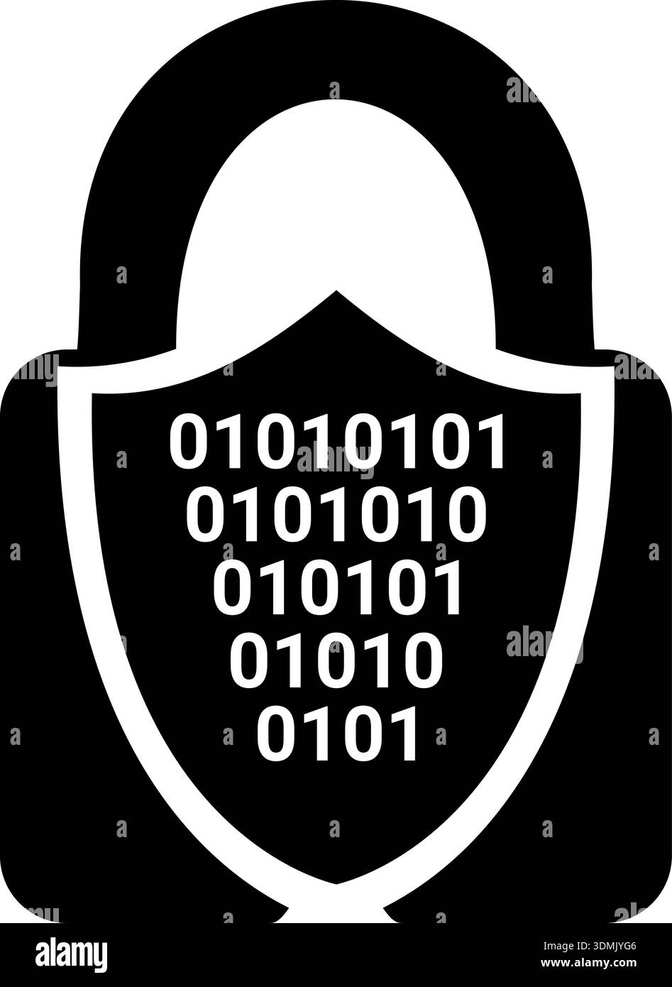 Blue Circular Cybersecurity Cipher Icon with Padlock Shield and Binary Code for Data Protection Stock Vector