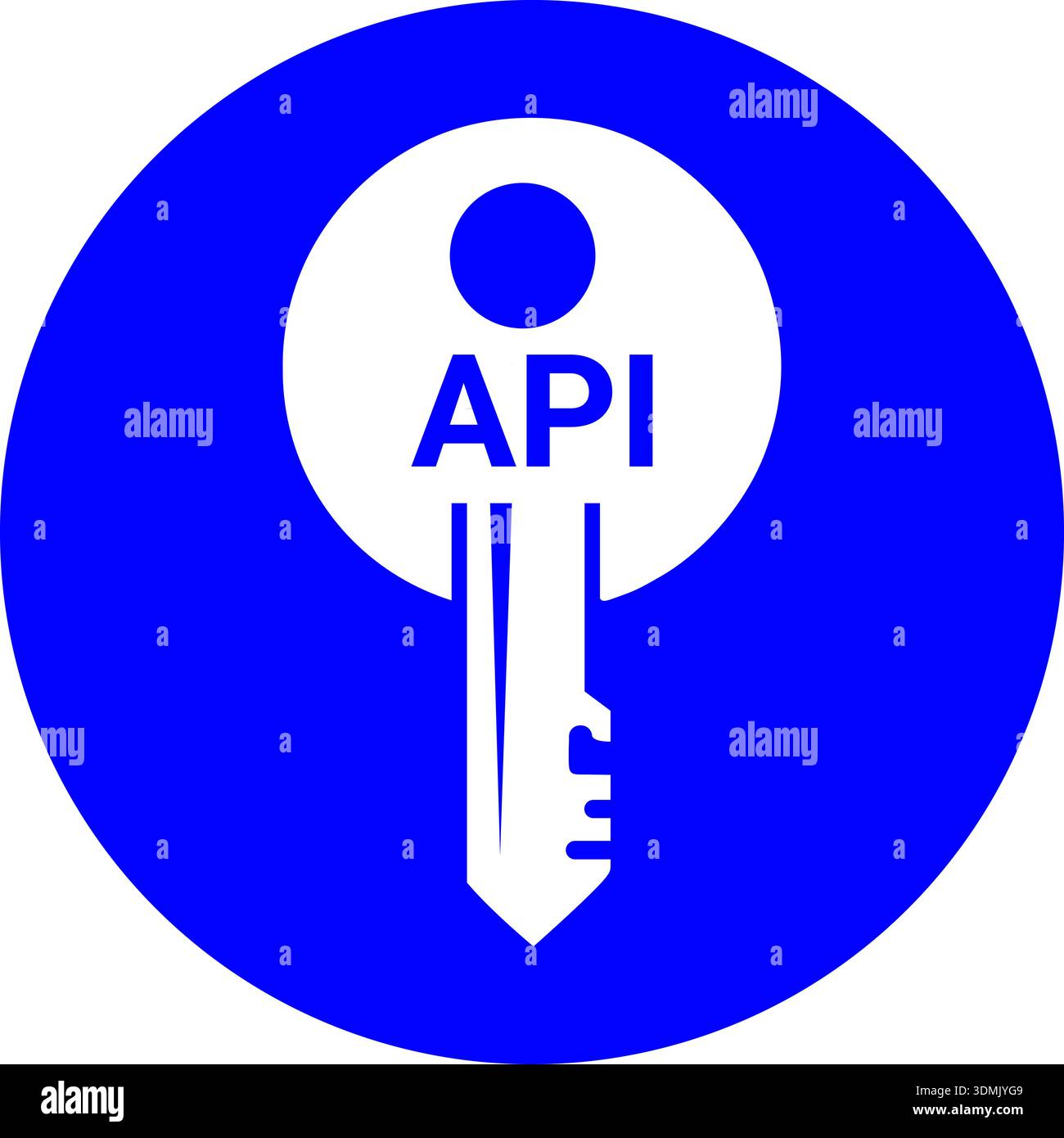 Modern Blue Circular API Key Icon for Secure Software Authentication and Data Access Stock Vector