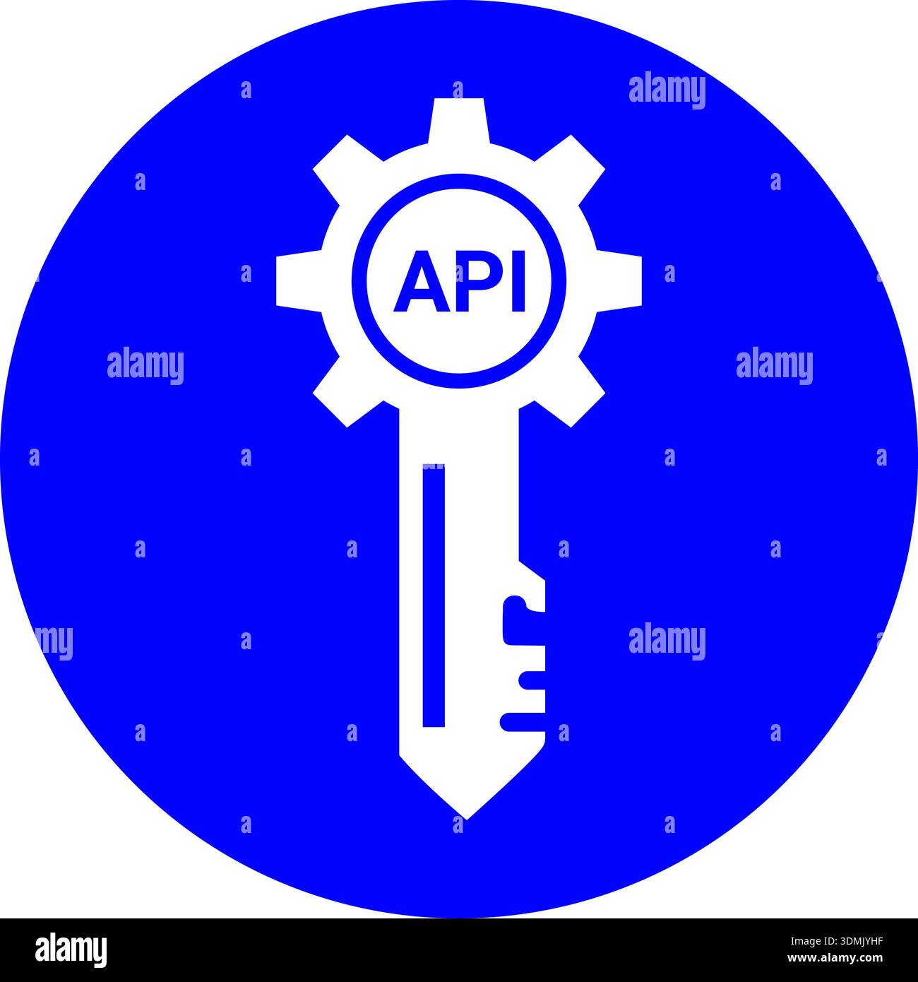 Blue Circular API Key Icon with Gear and Key Symbol for Secure Software Integration Stock Vector