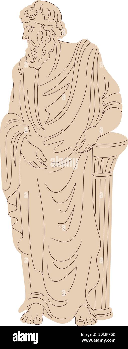 Ancient sculpture. Vintage stone male statue drawing isolated on white ...