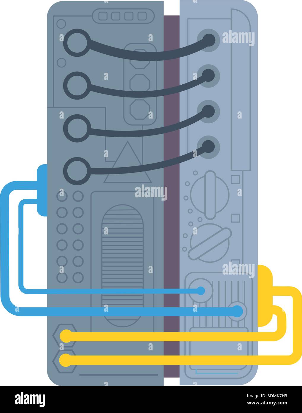 Mechanical wire system. Machinery power connection panel isolated on ...