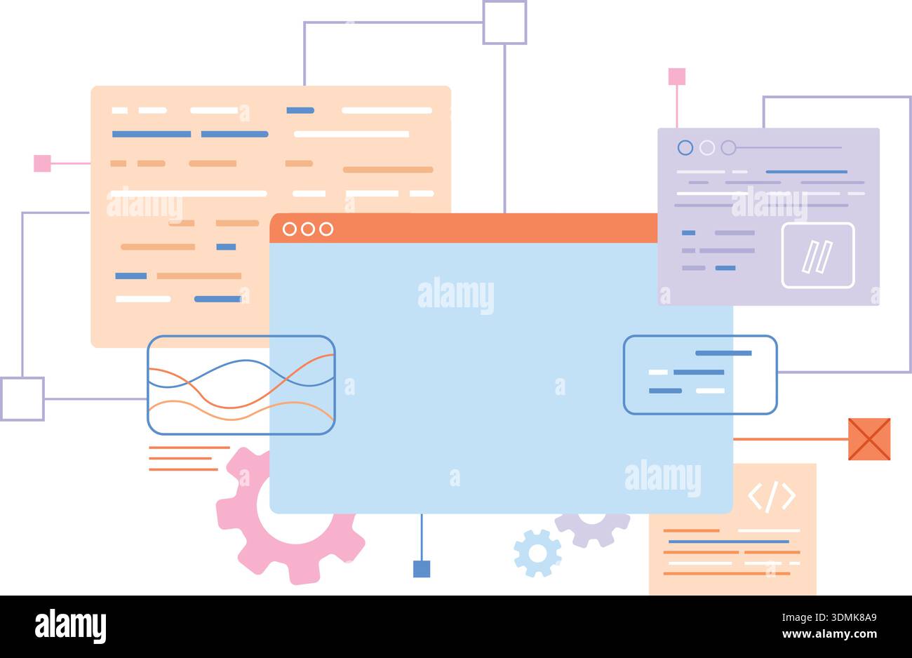 Software development windows. Programmer technology frames illustration ...