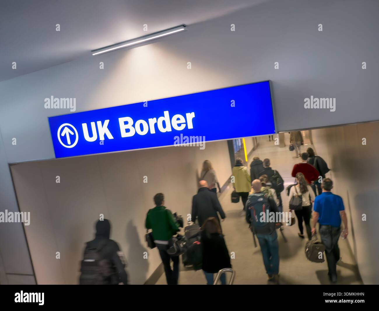 UK Border Control Airport Sign Passengers passport immigration scrutiny area for airline passengers arriving at London Heathrow Airport T3 UK Stock Photo
