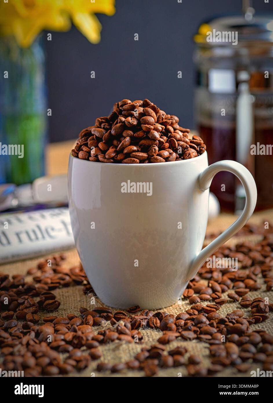 Coffee cup filled with coffee beans Stock Photo