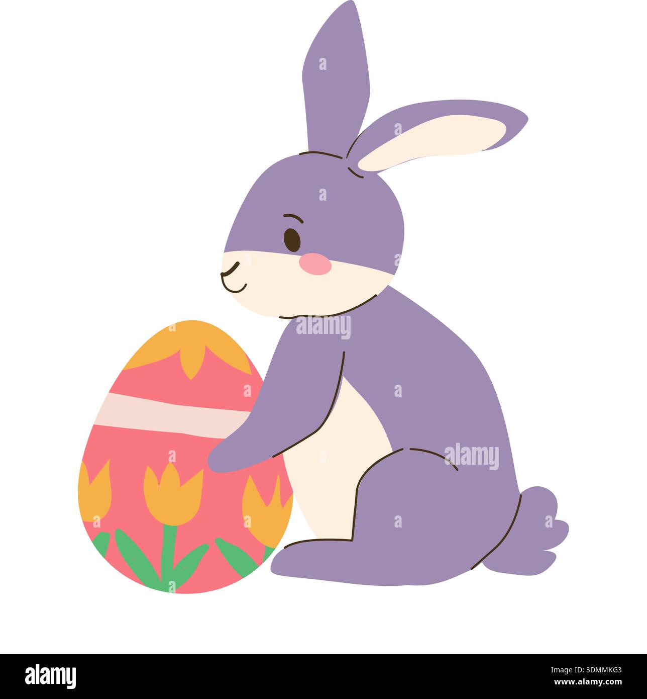 Cartoon easter bunny with easter egg. Cute rabbit in flat style isolated on transparent background. Stock Vector