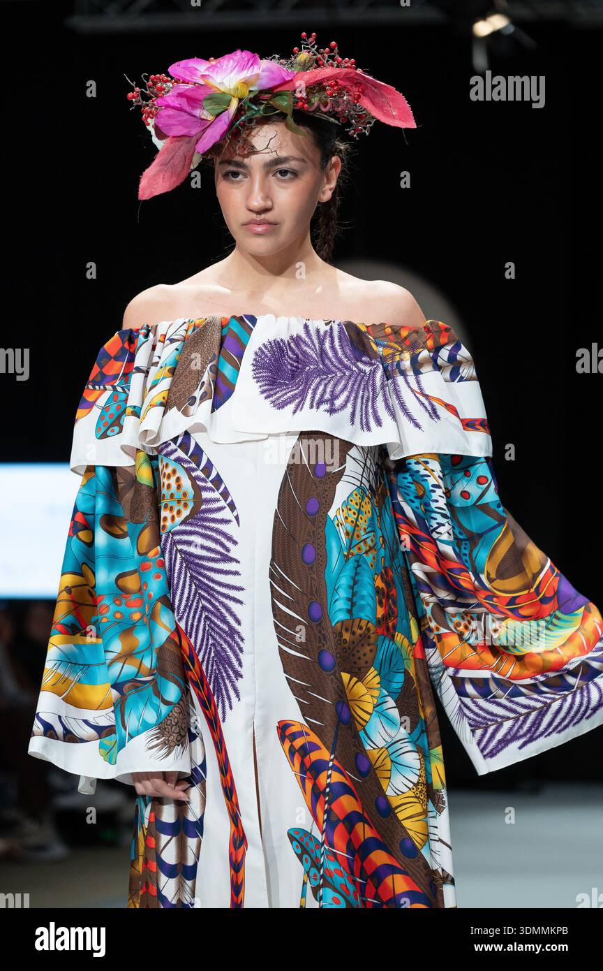Modad Design Madrid, Spain. 06th Feb, 2026. A model walks the runway in a design by ...