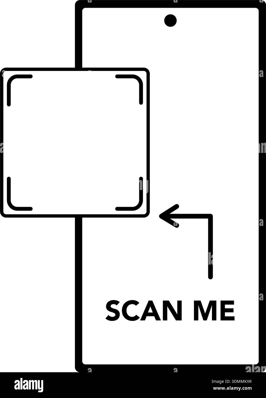 Scan me frame with mobile icon, black arrow and black square border ...