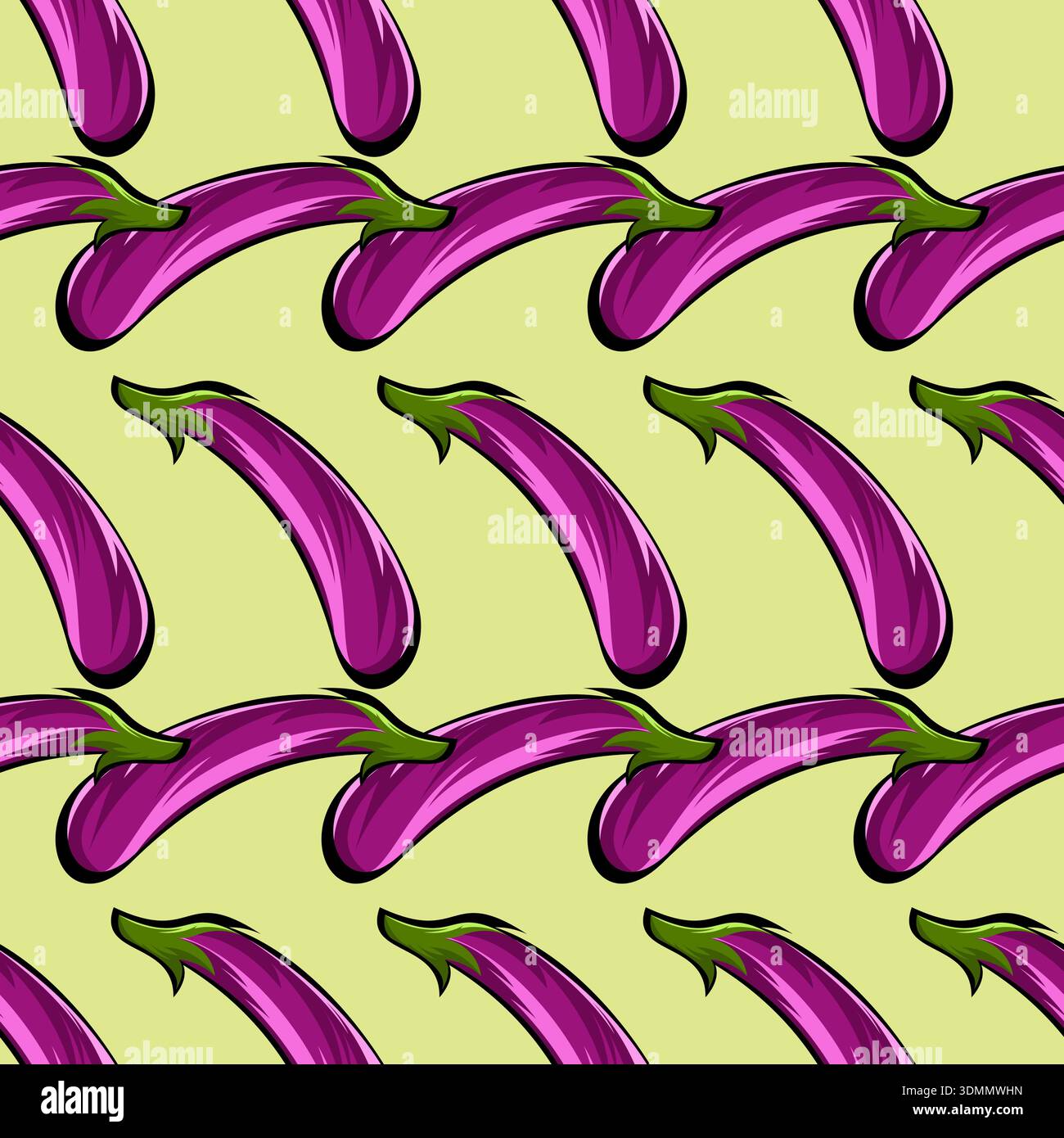 Eggplant Seamless Pattern with Simple Vegetable Illustration Stock Vector