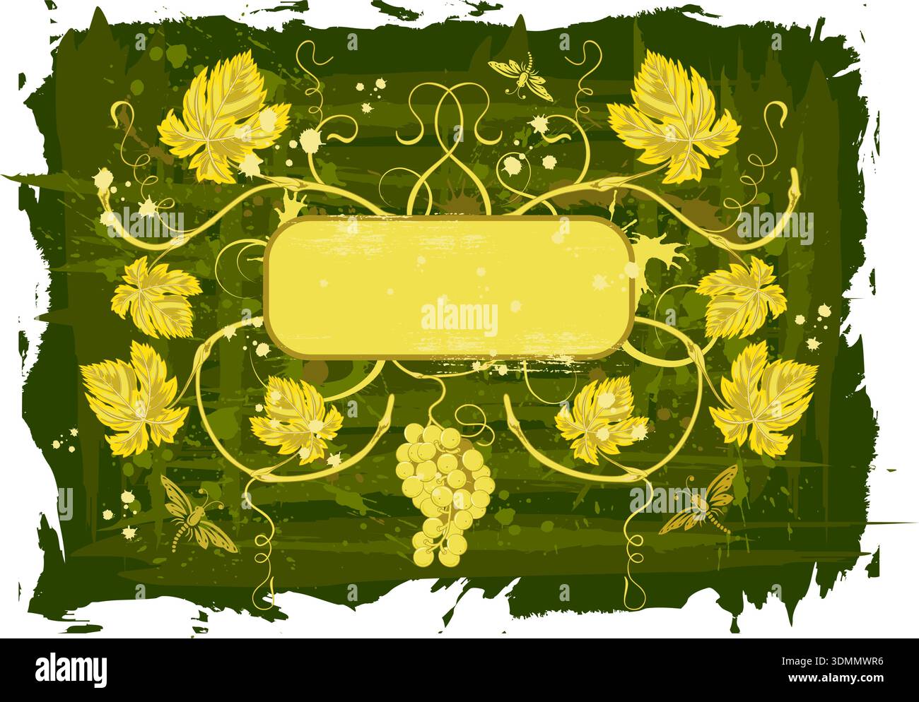 Grunge vine frame with grapes, element for design, vector illustration Stock Vector