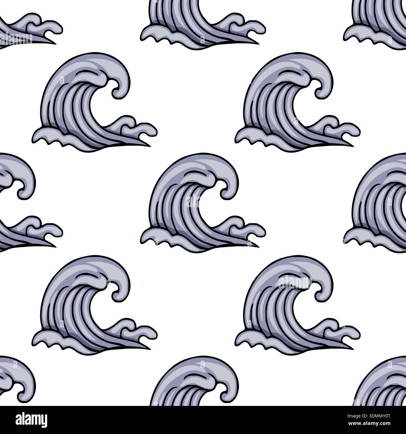 Seamless vector pattern of stylized grey waves on white background Stock Vector