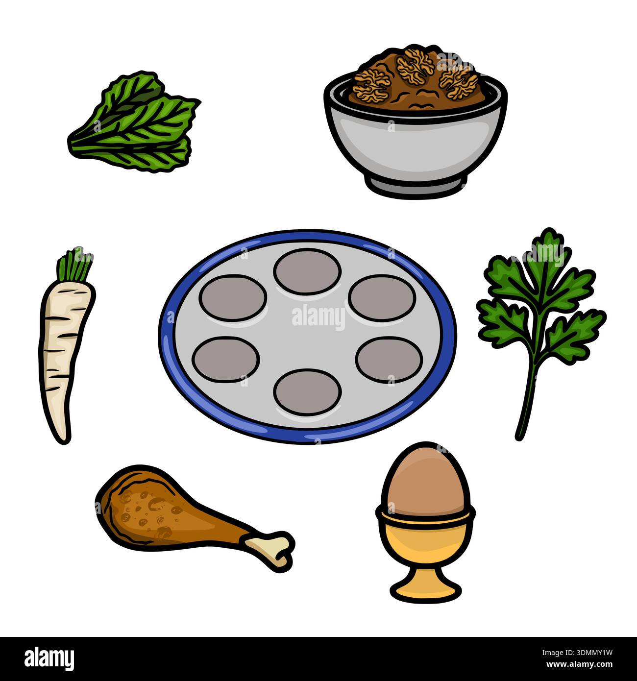 Festive Passover Seder Plate Elements Vector Illustration Stock Vector