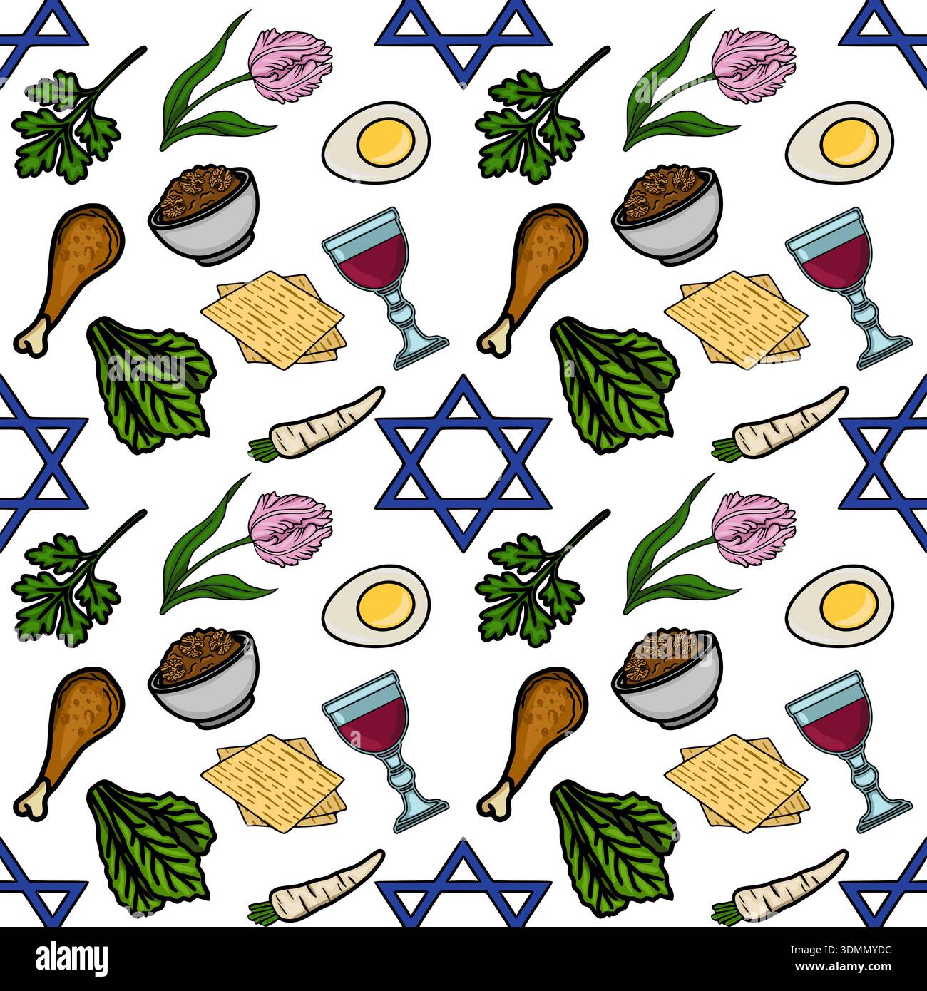 Seamless vector pattern of traditional Passover Seder plate elements ...