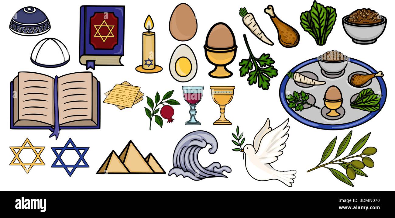Festive Passover Seder Elements vector illustration set Stock Vector