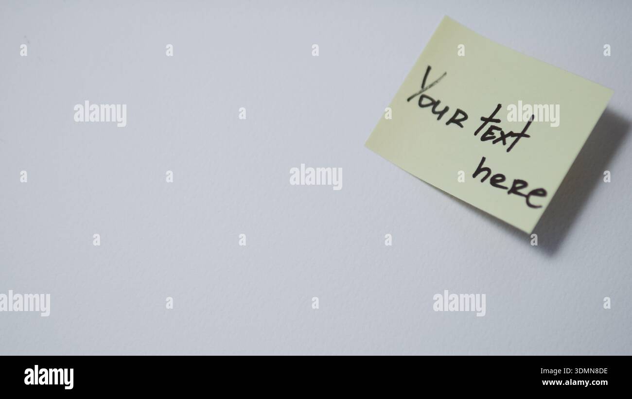Sticky note your text here mockup on white background copy space Stock Photo