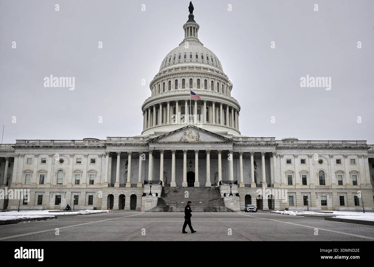 A U.S. Capitol Police officer patrols on the East Front of the U.S ...