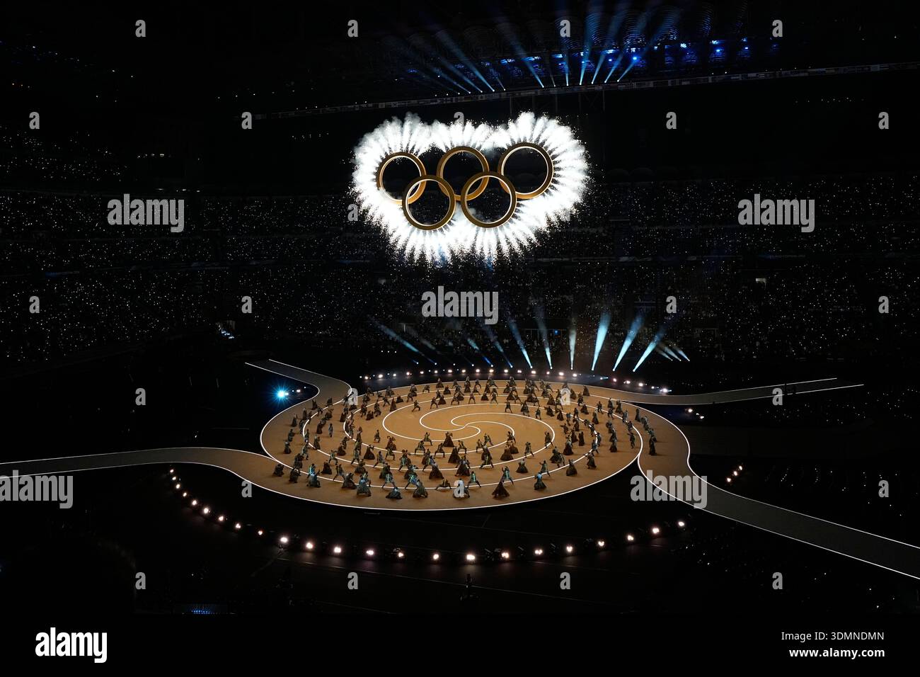 Olympic rings are displayed during the Olympic opening ceremony at the ...