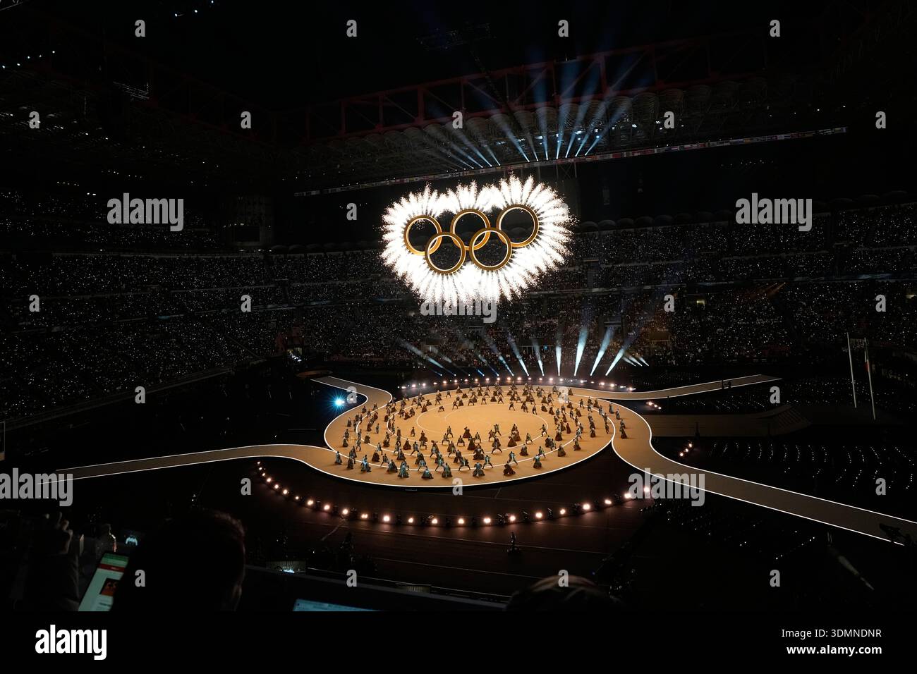 Olympic rings are displayed during the Olympic opening ceremony at the ...