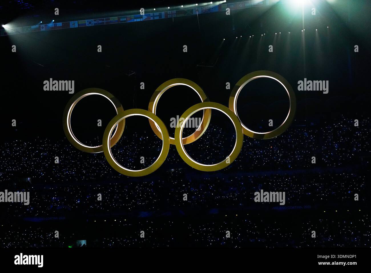 Olympic rings are displayed during the Olympic opening ceremony at the ...