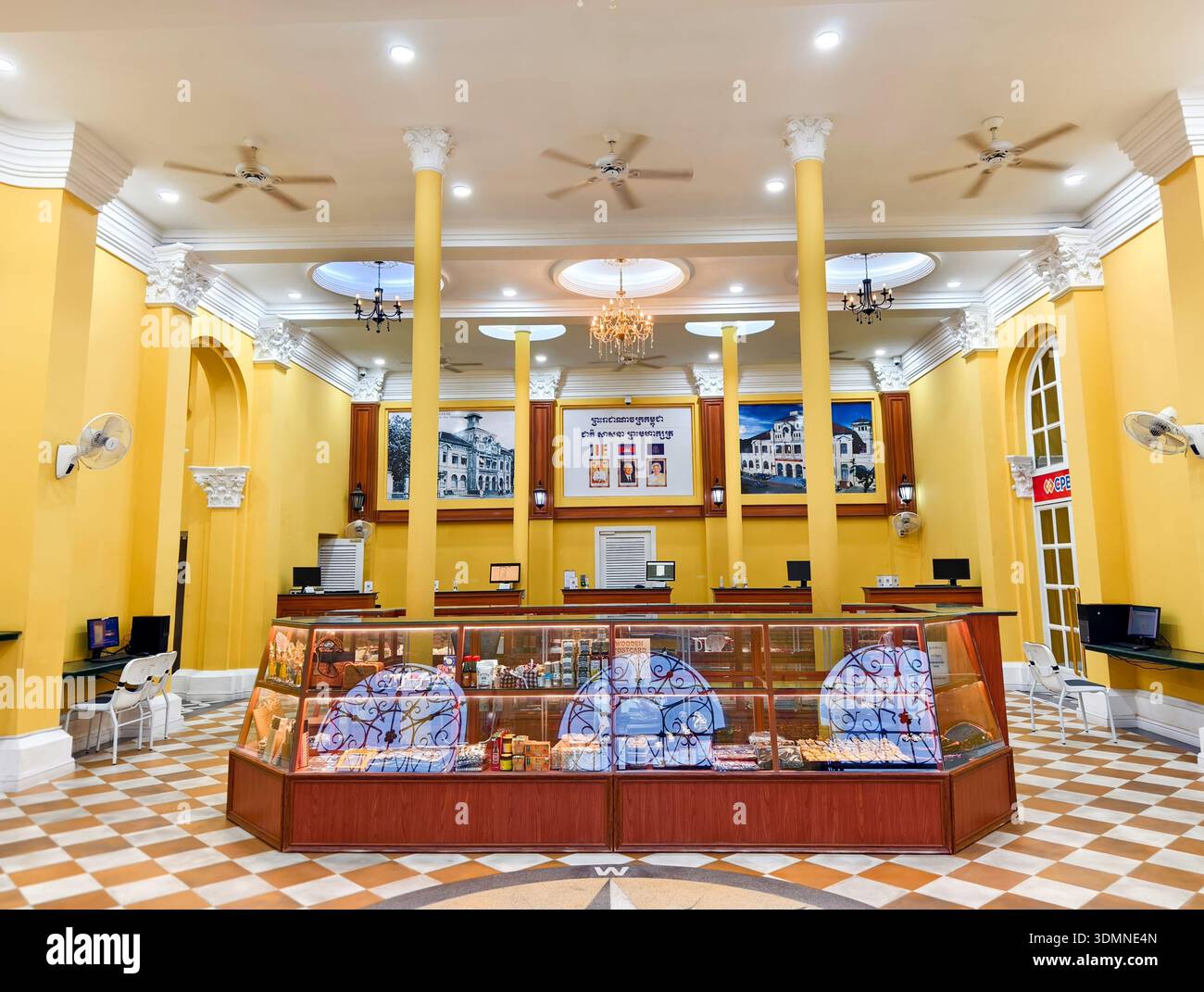 Cambodia Post Office in the historical 19th century colonial building, interior, Phnom Penh Stock Photo