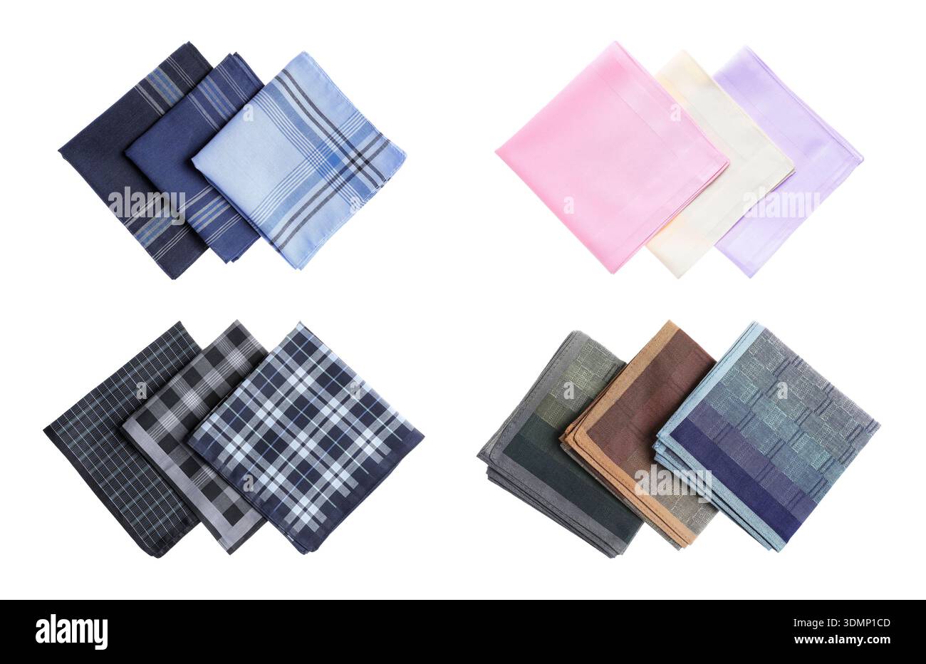 Different folded handkerchiefs isolated on white, set Stock Photo