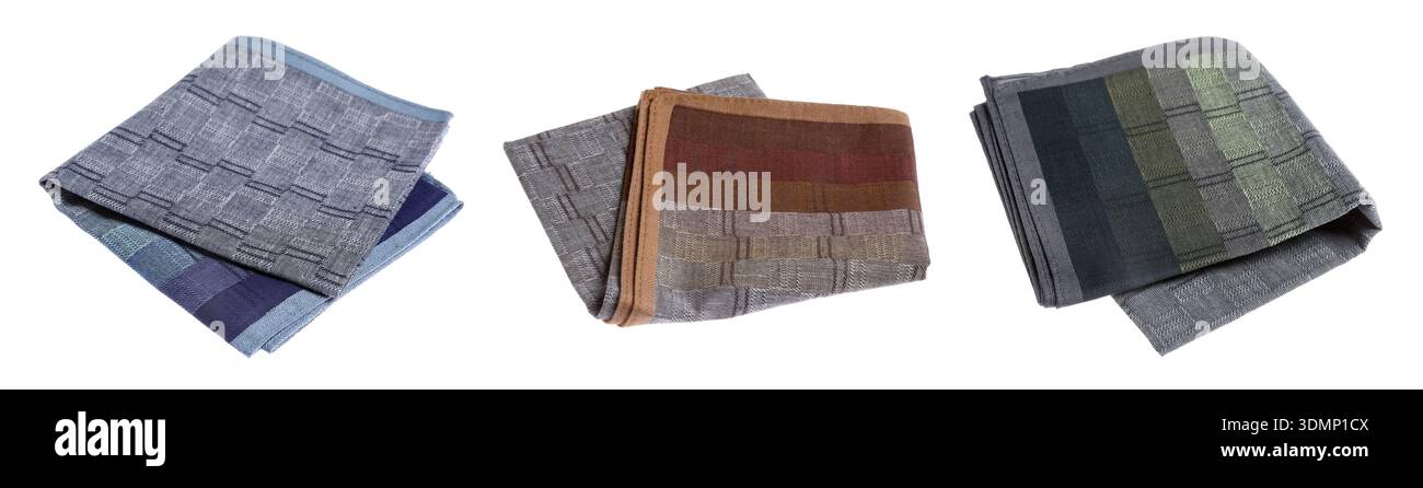 Different folded handkerchiefs isolated on white, set Stock Photo